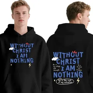 Unisex Faith-Inspired "Without Christ, I am nothing" Hoodie Soft Warm Cotton Fall/Winter American Street Fashion Vibes