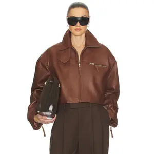 Helsa The Leather Oversized Moto Jacket in Smooth Leather in Chestnut