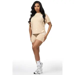 Living For It Tan Bike Short Set