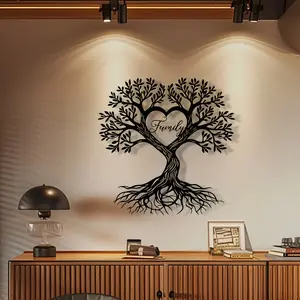 Life Tree Metal Wall Decor Heart Shape, Family Love Theme, Durable Iron Construction, Modern Simple Minimalist Home Decoration for Living Room Bedroom Office