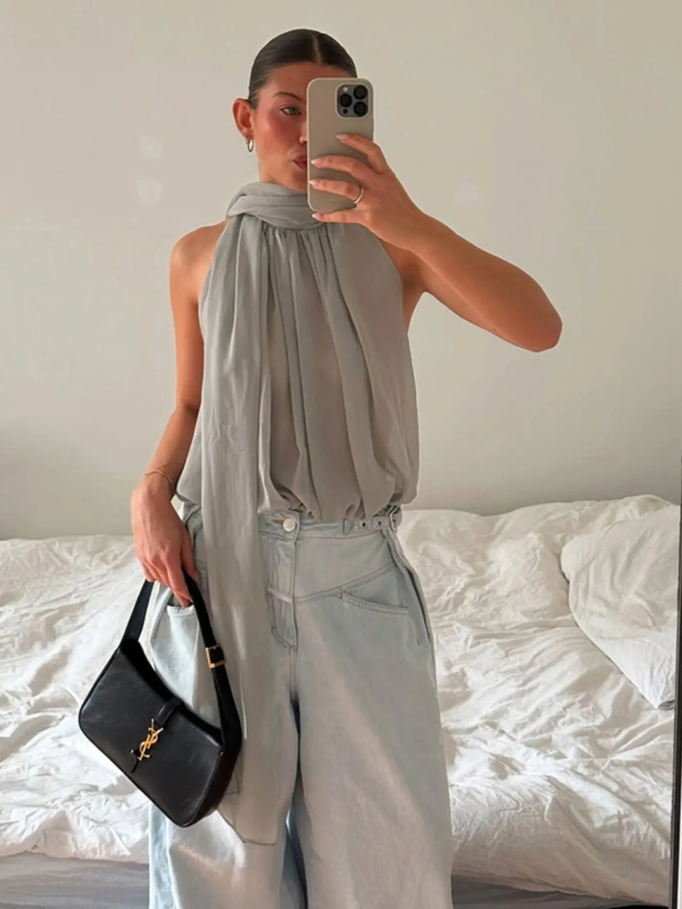 Women's Chiffon Lightweight High Neck Sleeveless Top, Elegant Solid Color, Casual Stylish Blouse