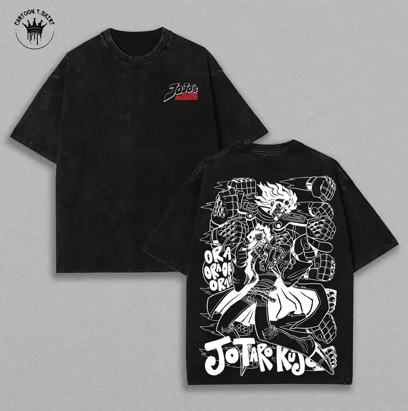 Jotaro Kujo “ORA ORA” Battle Tee – JoJo’s Bizarre Adventure Oversized Vintage Washed Shirt | Iconic Star Platinum Anime Fight Scene | Grunge Otaku Streetwear Gift for Him
