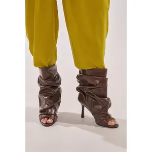 AZALEA WANG APEX BROWN SLOUCHY OPEN TOE BOOTIE