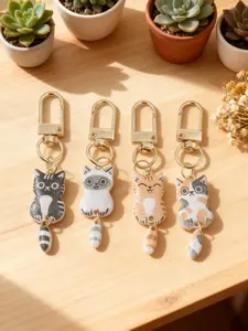 Cute Cartoon Tail Cat Keychain, Shiny Acrylic Animal Print Pendant, Bag Decoration, Gift for Friends, Unique Swinging Tail Accessory, Trendy Cute Keychain