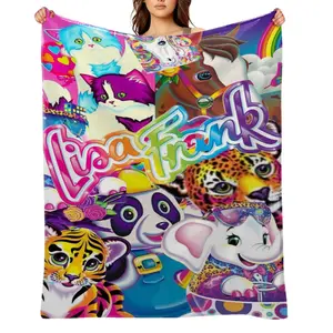 lisa-frank-Flannel Throw Blanket for Girls Boys- Ultra Soft, Anti-Shrink & Wrinkle-Resistant ,Quick-Dry, Machine Washable Cozy Throw ,Perfect Gift for Kids Adults A-61