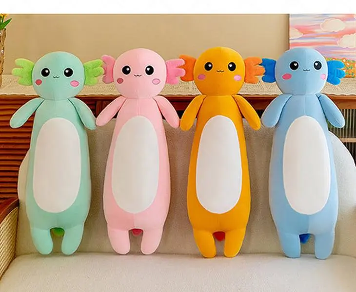 Long Body Axolotl Plush Pillow, Soft Stuffed Salamander Plush Toy