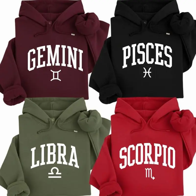 Full 12 Zodiac Hoodie Minimalist Astrology Sign Pullover For Men & Women, Horoscope Sweatshirt, Perfect Birthday Gift For Zodiac Lovers, gifts for Wife, women's shirt
