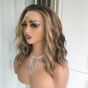 AISOM Chloe Sunlit Mocha Short Water Wave Free Part Lace Front Wig for Women 12 Inches with Scandinavian Hairline Low Density Daily Use