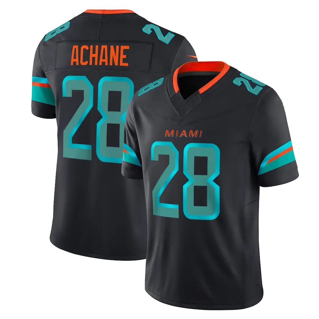 Full Print Achane #28 Black Jersey Shirt, America Football Jersey, Sport Clothing, Football Uniform, Jersey For Football Fans, Gift for him