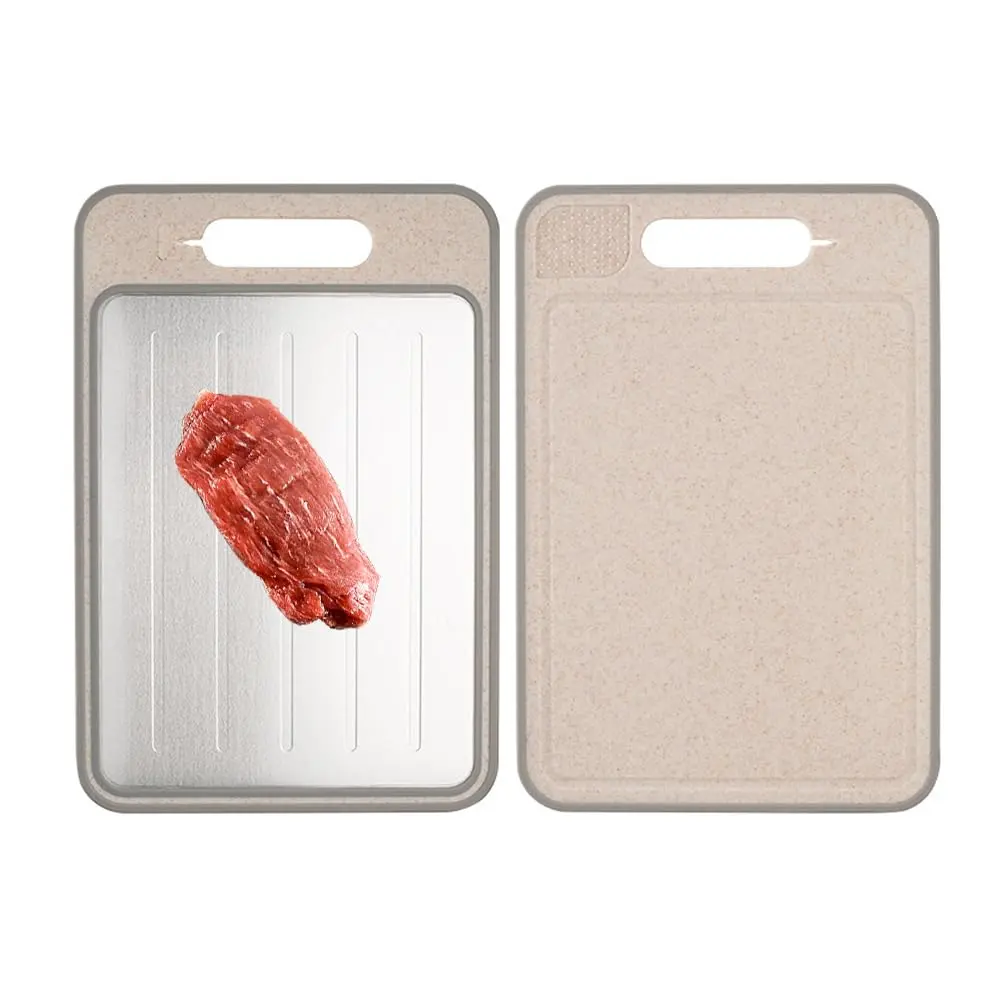 Defrosting Tray 12 * 8 Inch   4-in-1 Fast Plate Multi-functional Double Sided Board Aluminium Thawing For Frozen Meat And Food Safe Khaki