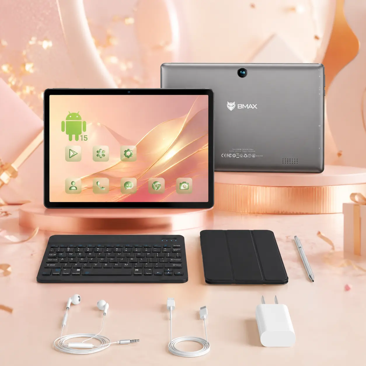 10.1" Digital Android 15 Tablet with 16GB RAM (4+12), 64GB ROM (1TB Expandable), Quad-Core Processor, 6000mAh Battery, Complete Bundle: Wireless Keyboard, Mouse, Stylus Pen, Case & Protector – Ideal for Remote Work, E-Learning, Family Gift
