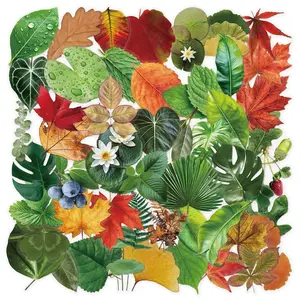 Leaf Series Sticker, Colorful Leaf Pattern Decorative Sticker, Scrapbook Materials, DIY Decals for Scrapbooking, Journaling, Water Bottle, Laptop, Car, Adhesive Stickers