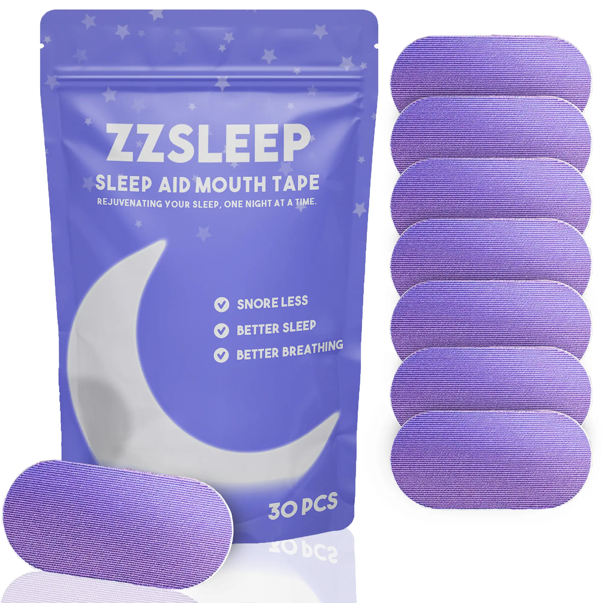 ZZSleep Lavender Scented Tape - (30 Strips) Mouth Tape for Rest & Recovery. Prevents Snoring and Improves Nasal Oxygen Intake. Soft Medical Grade, Hyp