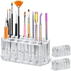 26 Hole Acrylic Nail Brush Storage Rack, 1 Count Clear Makeup Brush Holder, Cosmetic Organizer, Makeup Tool Storage Box for Home & Salon