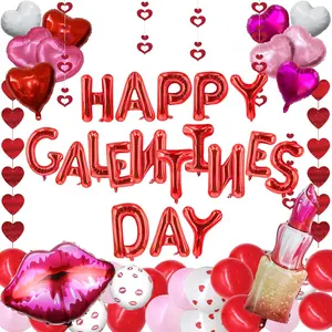 172Pcs Galentines Day Decorations, 16'' Happy Galentines Balloons Banner Red Pink Foil Heart Balloons Hanging Heart Garlands for Ladies Bachelorette Galentine's Valentines Day Party Decor