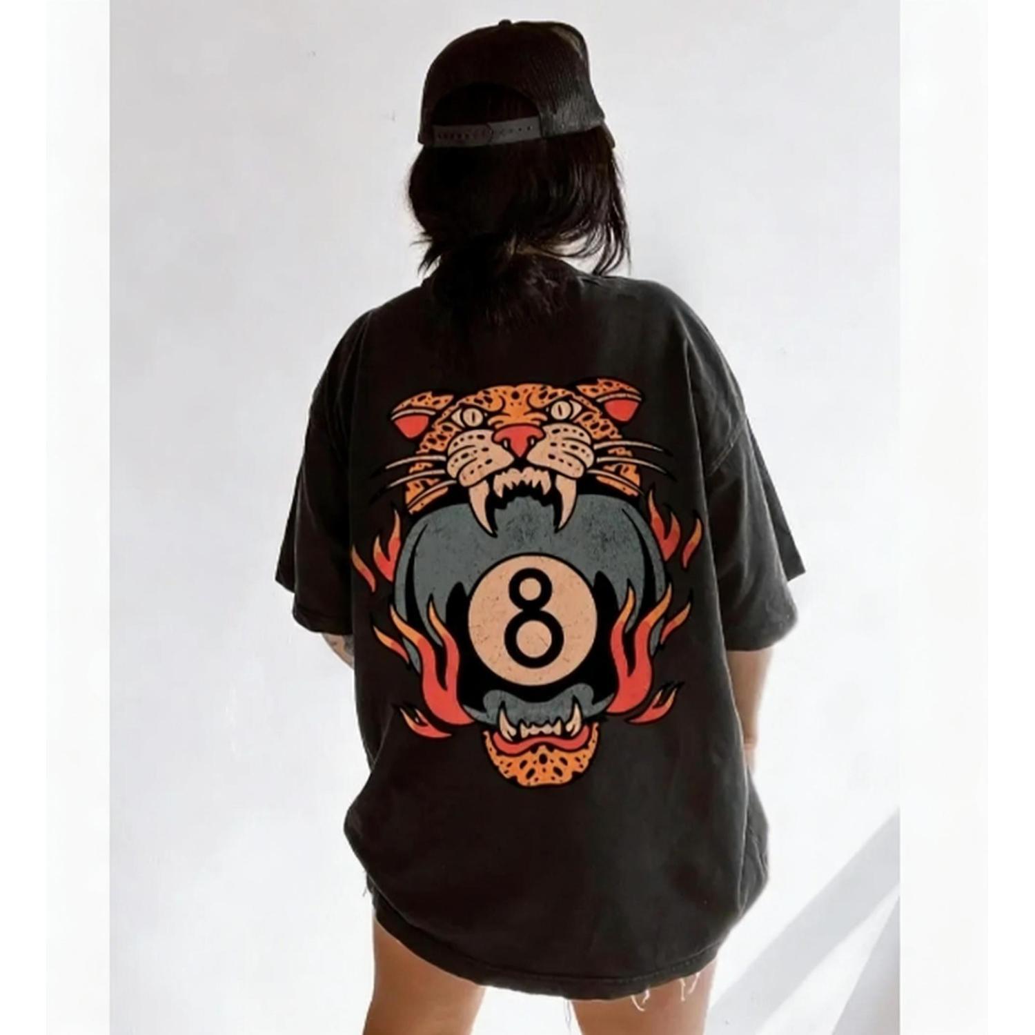 Lucky Leopard Tee Showcasing Traditional Tattoo 8 Ball Design Vintage Western Grunge Streetwear Lucky Me Shirt My Lucky Number Eight