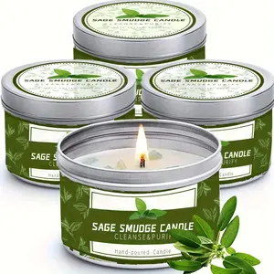 Sage & Palo Santo Purifying Aromatherapy Candle 2/4 Pack 3oz Soy Wax Tin Candle 24-Hour Long Burn Home Purification Meditation Housewarming Gift， decor