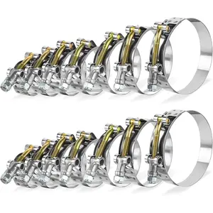 T-Bolt Hose Clamp Set, 14 count Heavy-Duty Turbo  Radiator Hose Clamps, 304 Stainless Steel, Sizes 1" (32-37mm) to 3" (83-91mm)