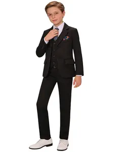 Boy Classic Herringbone Suit 4-Piece Set, Jacket + Vest + Pants + Tie, Elegant Formal Wear for Weddings, Graduations, Stage Performances