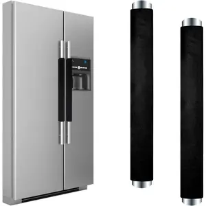 Refrigerator Door Handle Covers Washable Cloth Kitchen Decor Keep Appliance Clean Anti-Static Stains for Fridge Dishwashers Velvet 2Pcs Black