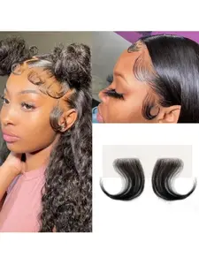 Lace Edges Human Hair Invisible Natural Bangs, Seamless Covering Forehead Hairline Patch, Sideburn Edge Patch for Women