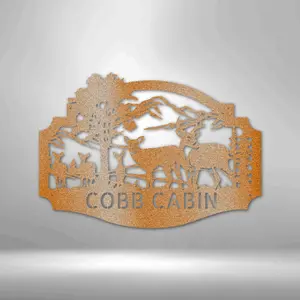 Deer Family Monogram - Metal Sign