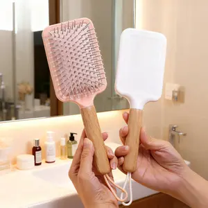 1pc airbag massage comb with wooden handle, lanyard design, soft air cushion, women's hair styling tool air cushion comb head massage suitable for all hair types Premium Hair Brush