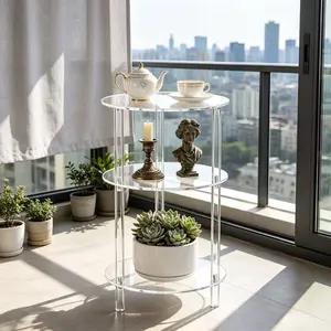Acrylic Detachable Round Floor-Standing Shelf, 3-Tier Transparent Bedside Cabinet, Compact Modular Side Table for Living Room, Bedroom, Study