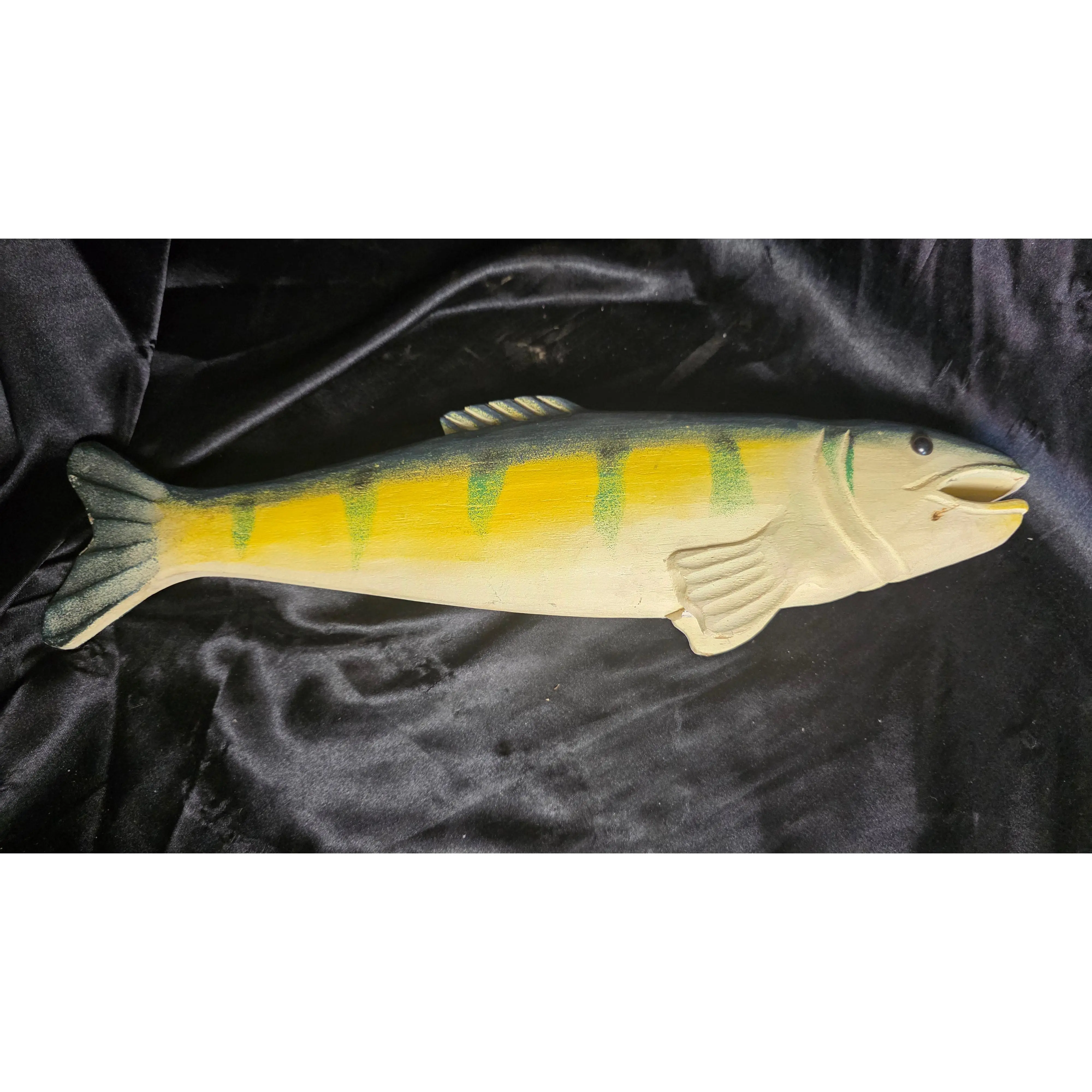 Vintage Hand Carved Wooden Fish Sculpture Folk Art Decor Made in Philippines