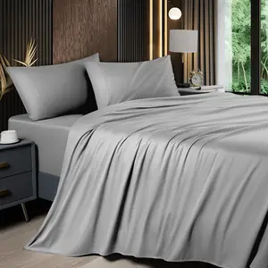 4 King Sheet Sets, Cooling, Blend Rayon Derived from Bamboo, Deep Pocket Up to 16", , Silky, Grey