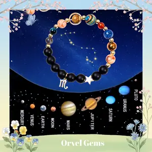 Celestial Zodiac Charm Crystal Bracelet with 9 Planets & 12 Signs | Universe Solar System Natural Stones | Unisex Spiritual Protection Healing Jewelry | Meaningful Gift for Christmas, Birthday, Thanksgiving for Her/Him