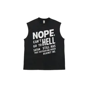 Menswear Retro Cotton Fabric Cargo Tank Top - "Nope Can't Go To Hell Satan Still Has That Restraining Order" Vintage Wash, Funny Sarcastic Unisex Sleeveless Grunge Vest