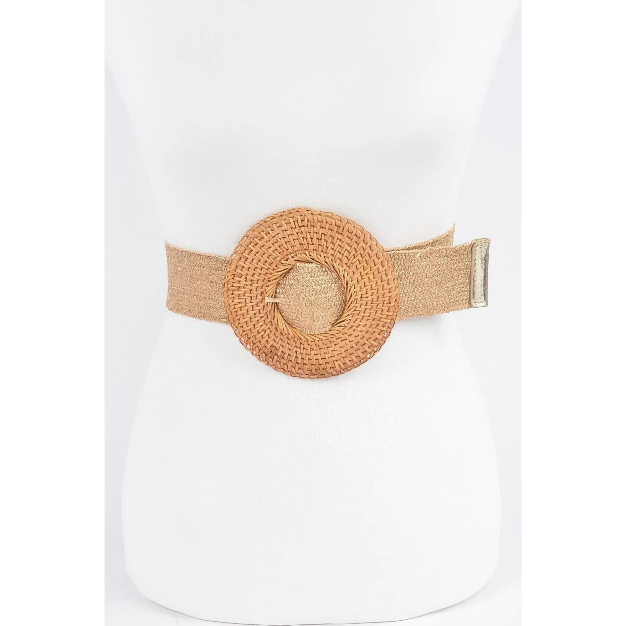 Round Handmade Bamboo Buckle Elastic Belt