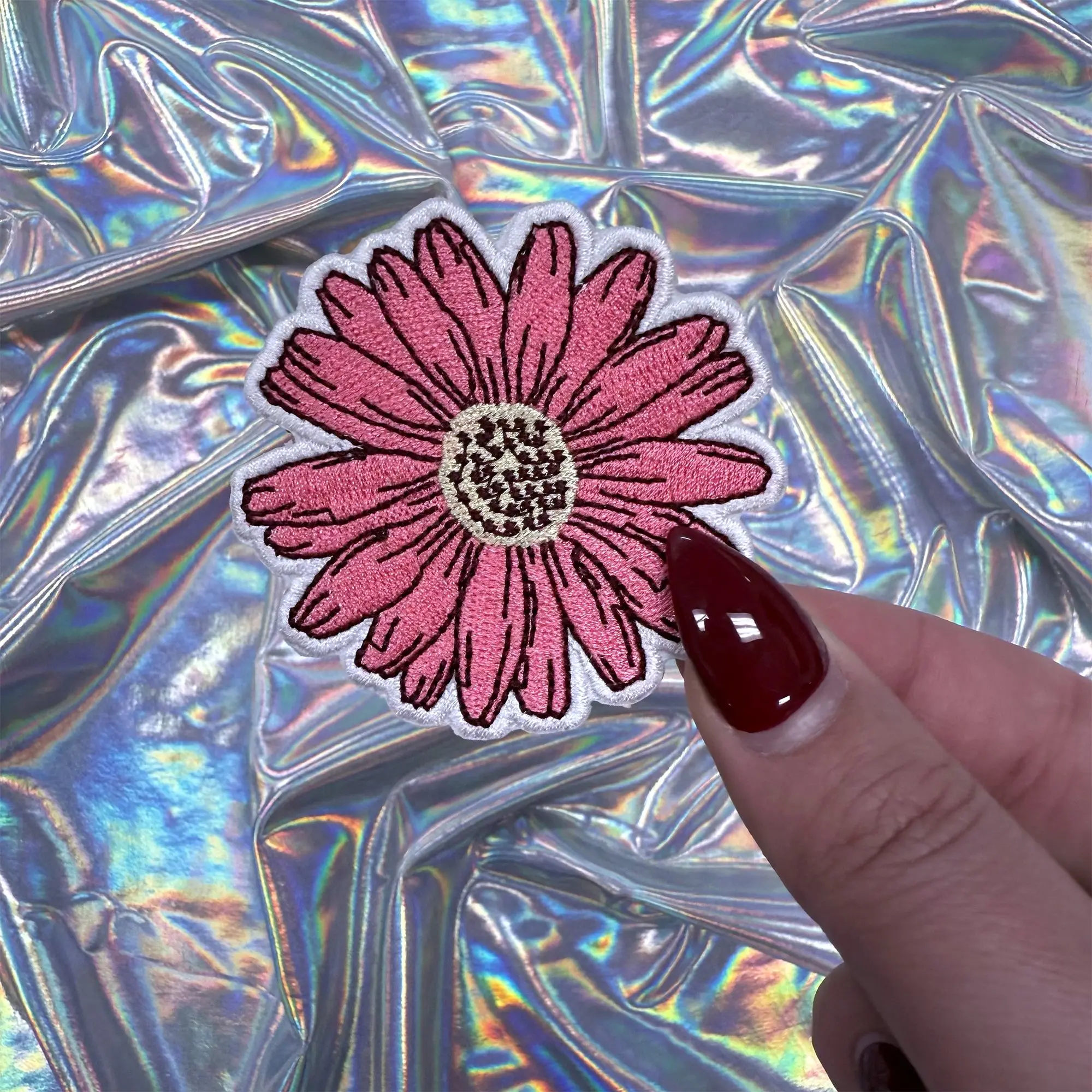 Pink Daisy Iron On Patch