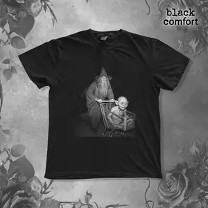 Funny Wizard Shopping Graphic T-Shirt – Vintage Parody Tee