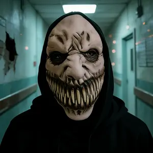 1pcs Halloween Costume & Accessories Street Style Cracked Tooth Demon "Stalker" Prank Creepy Scary Latex Mask Party Horror Escape Room Prop One Size Fits Adults
