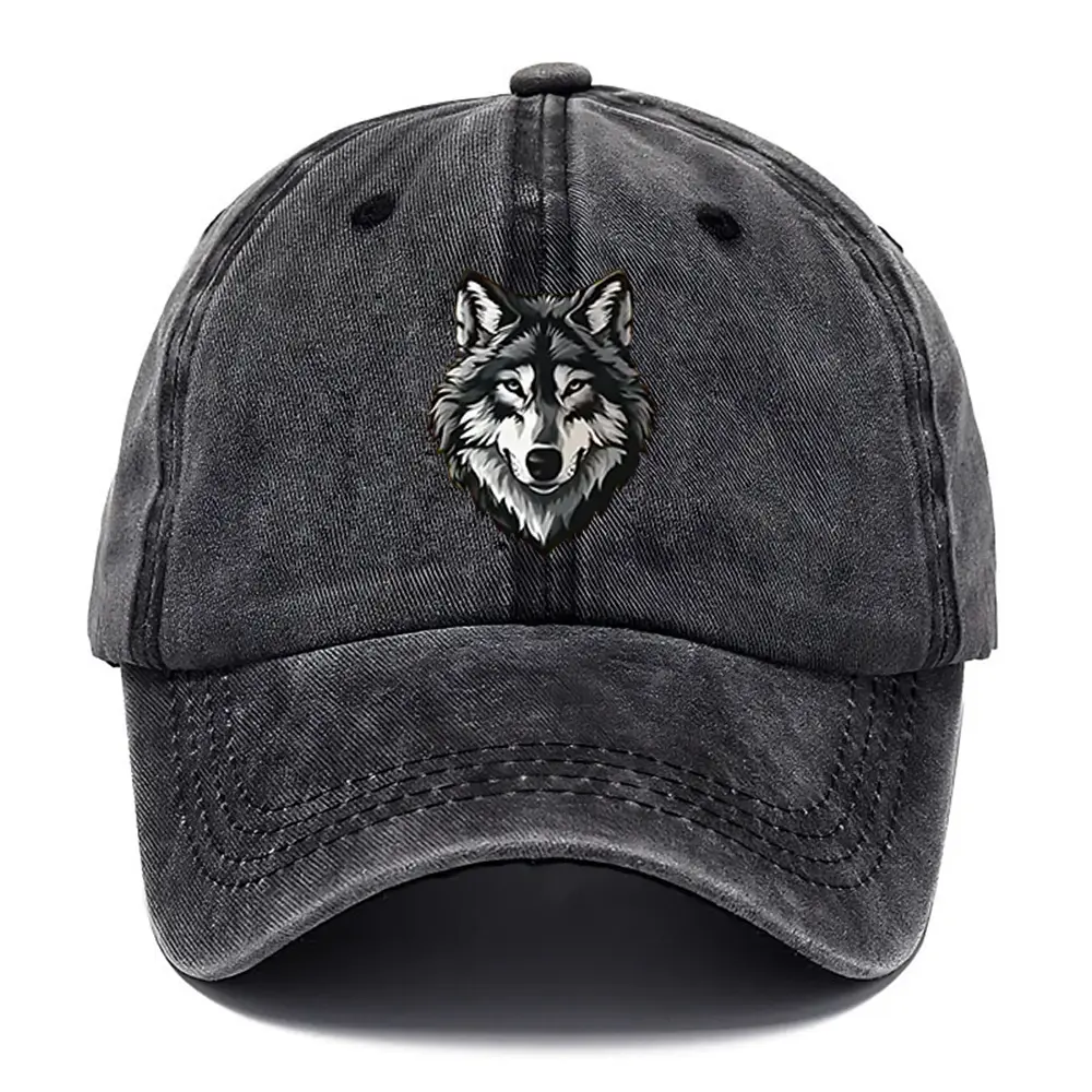Unisex Wolf Head Dad Hat - Vintage Washed Polyester, Relaxed Fit, Stylish Wolf Ear Design, Breathable Soft Crown, Adjustable Drawstring, Multi-Color, Ideal for Outdoor Casual Wear, Birthday Party Accessory, Washed Retro Vibe, Worn‑In Retro Look