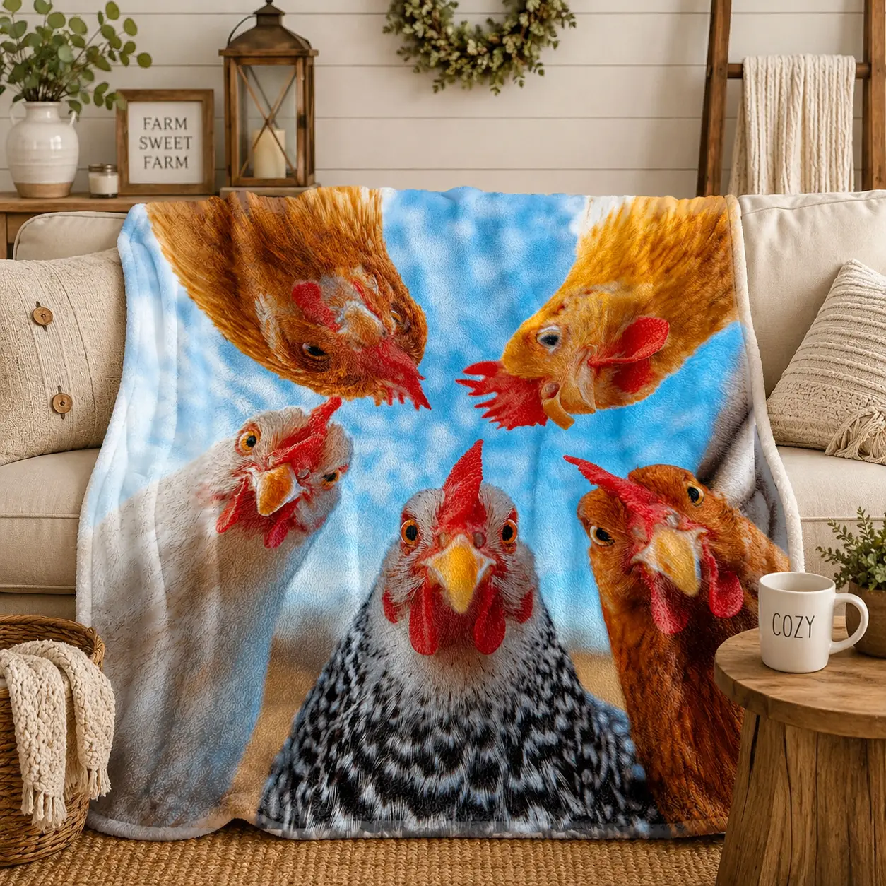 Funny Chicken Flannel Blanket, Farmhouse Hen Throw Blanket, Soft Cozy Chicken Lover Gift for Women Men, Couch Bed Sofa Home Decor