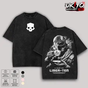 Helldivers 2 “A Cup of Liber-tea” Vintage Oversized Washed Cotton Graphic T-Shirt – Unisex Streetwear Tee