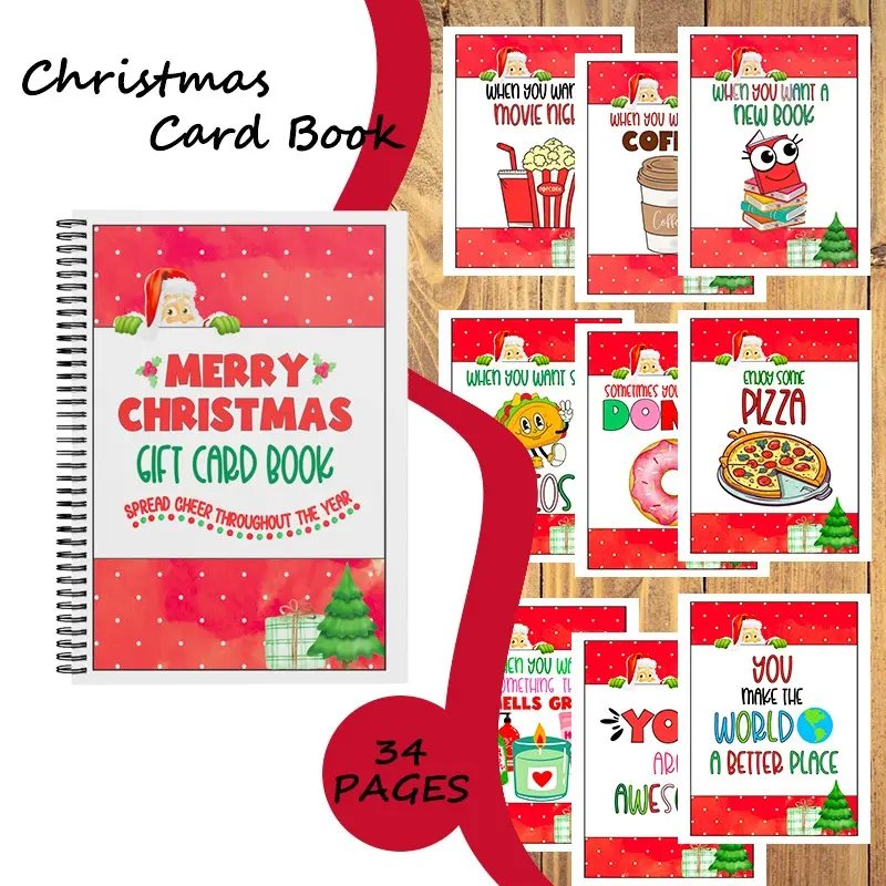 Christmas Gift Card Holder Book & Greeting Card Journal - 34-Page Spiral Notebook, Journaling Supplies, Planner Santa Claus Design, for Storing Gift Cards, Money & Holiday Notes, Keepsake Log, Secret Santa & Stocking Stuffer Gif