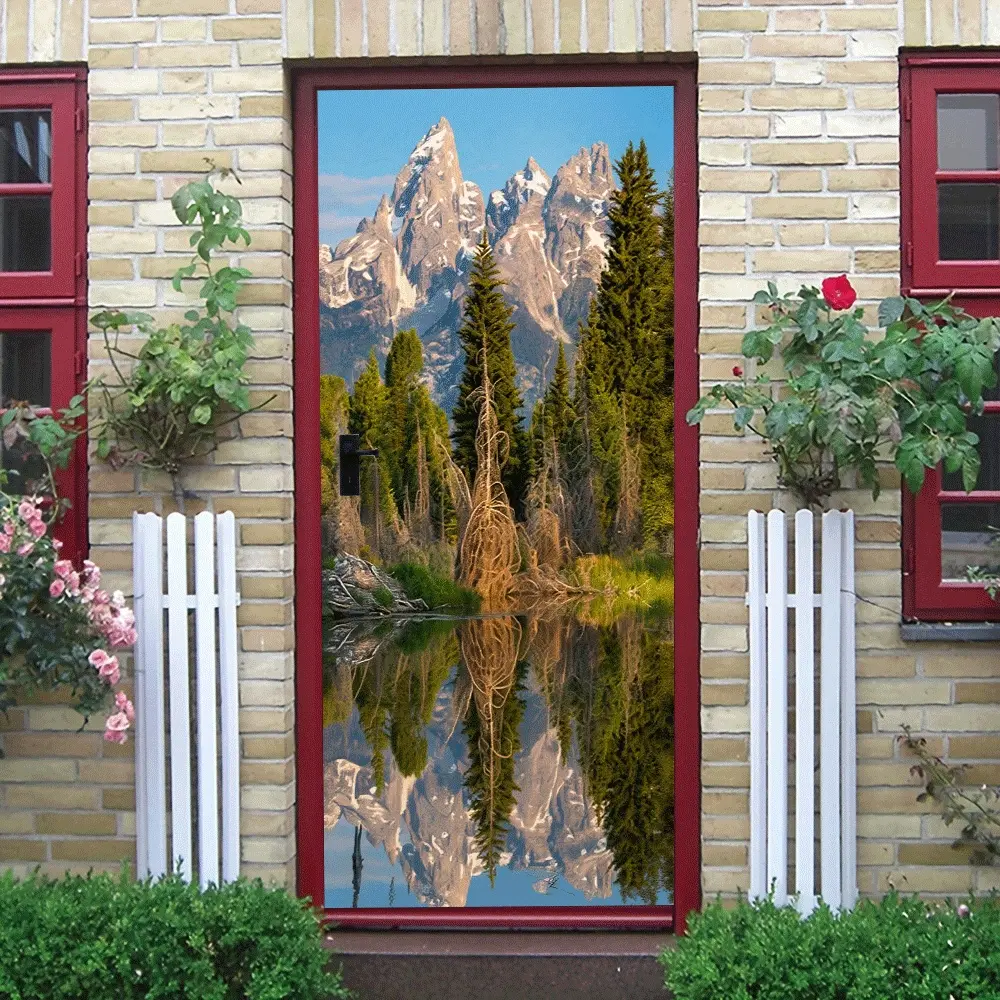 2pcs Nature Landscape Wall Stickers Mountain Lake Reflection Decorative Decals for Living Room Bedroom Home Decor Removable Self Adhesive Mural Art