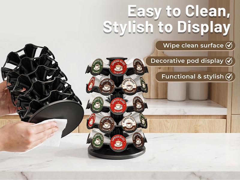 EVERIE Coffee Pod Storage Carousel Holder Organizer Compatible with 40 Keurig K-Cup Pods for Coffee Bar Kitchen Countertop