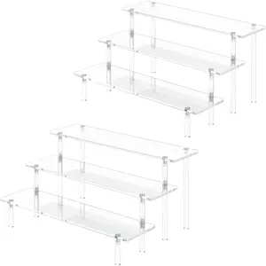 3 Tier  Display Risers, Large Perfume Organizer Stand, Clear Cupcake Stand Holder, Display Shelves for Figurines, Dessert Shelf for Party, Risers Display Stand for Decoration (2 Pack)