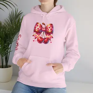 Sweet Cherry Bow Hoodie, Cute Fruit Pullover, Cozy Red Berry Sweatshirt, Kawaii Food Jumper, Cherries Present for Teens Casual Comfort Fabric Womenswear Adjustable