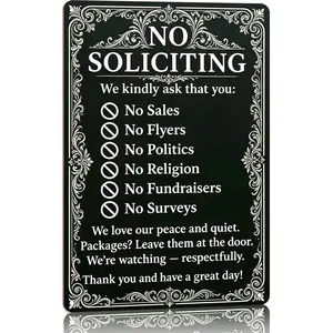 No Soliciting Rules Ornate 8x12 Inch Aluminum Metal Sign - Elegant Vintage Wall Decor for Front Door, Porch, Home Entrance, Apartment - No Sales/Religion/Politics Humor Tin Sign