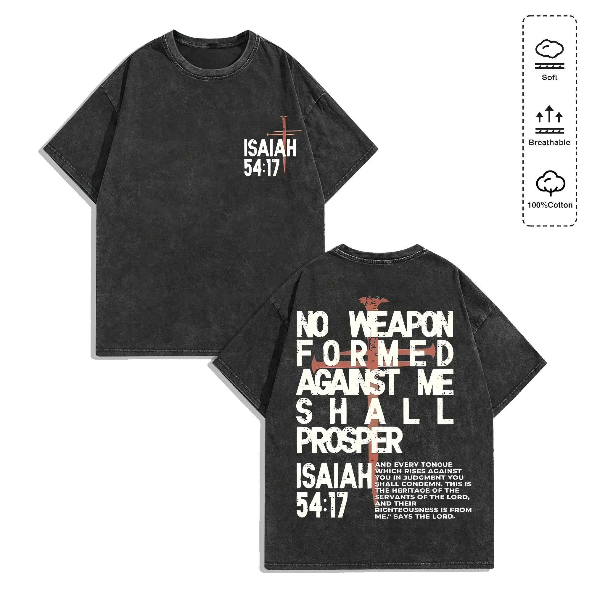 Men's Oversized Vintage Graphic T-Shirts with Christian Faith Design, Unisex Short-Sleeve Streetwear for Gifting