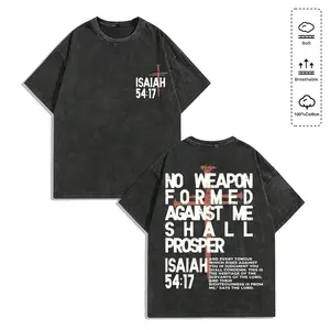 Unisex Oversized Vintage Casual Round Neck Short-Sleeve Christian Cotton T-Shirt - Distressed Faith Graphic, Bible Verse Streetwear, Fathers Day Gift (Black Friday TikTokShop Pick) Tshirt