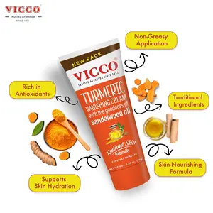 Vicco Turmeric Face Moisturizer Cream, with Sandalwood Oil by Vicco – 70 Year Legacy of Ayurveda, Hydrating with Natural Turmeric for Clear, Radiant Skin, Vegan, 100% Natural - 2.82 oz (3 Pack)