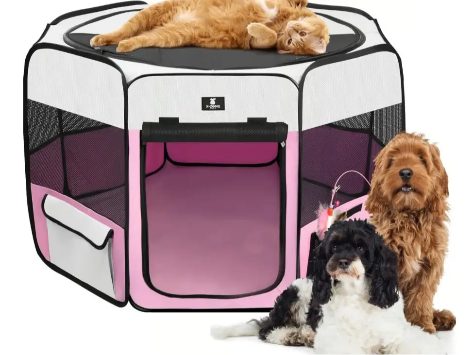 X-ZONE PET Portable Foldable Pet Dog Cat Playpen Crates Kennel, Large