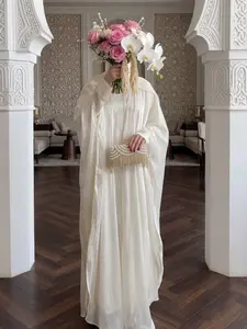 CL41 Two piece set, Coat abaya and Inner skirt, Loose Fit, Fashionable And Gentle organza solid color abaya With Shiny Pearlescent Sheen, Suitable For Daily Wear, Travel, And Parties【Fashionweek】 Chic